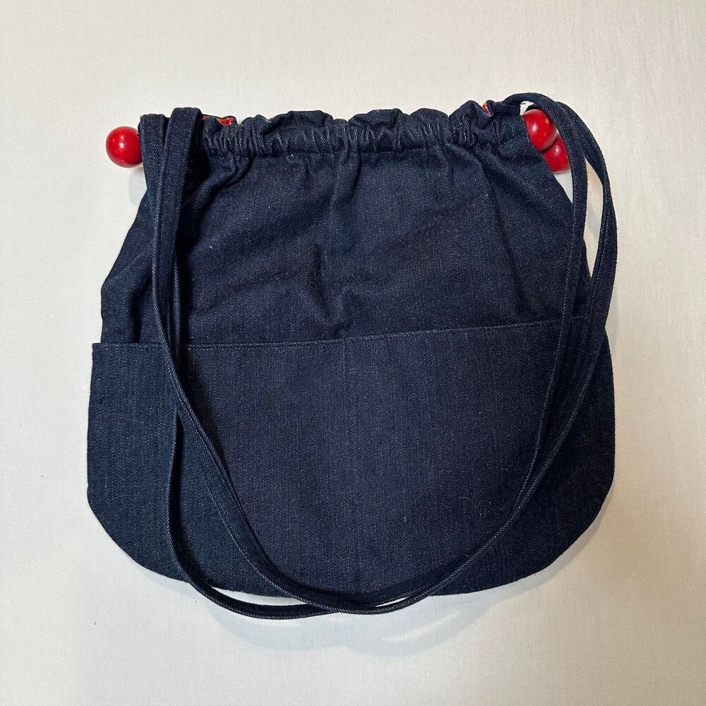 Handmade Denim Drawstring Shoulder Bag Red Paisley Bandana Y2K
